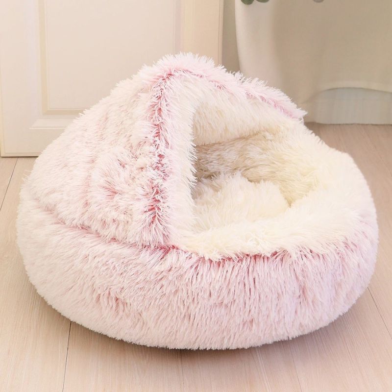 coussin à chat en coton rose clair