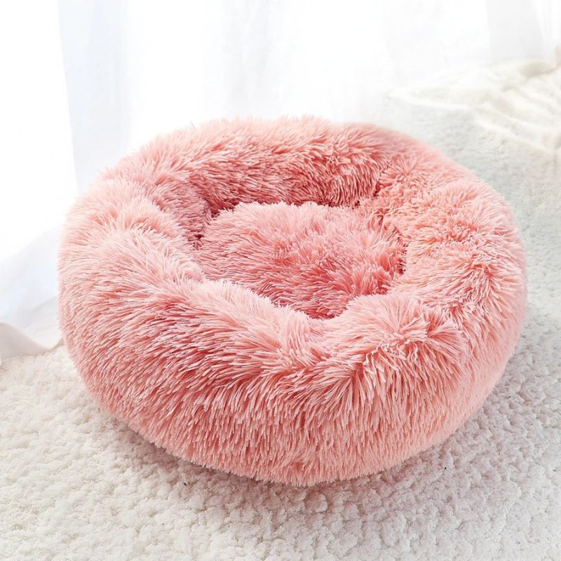 coussin à chat en coton rose fonce