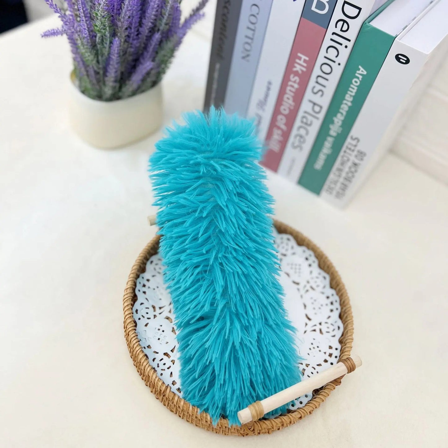 jouet pour chat plume en peluche bleu